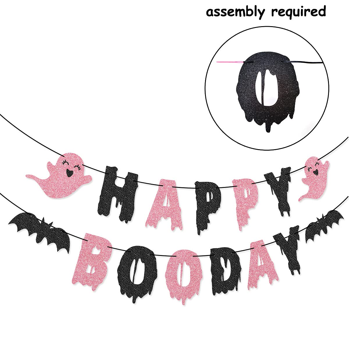 Pink Black Happy Boo Day Banner Garland for Pink and Black Girl Halloween Birthday Party Decorations