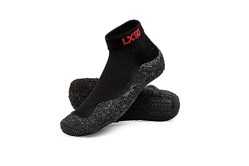 Lxso Mens Womens Minimalist Barefoot Socks Shoes Non-Slip Water Shoes Fitness Sports Shoes Lightweight & Ultra Portable Black Women‘s Size 6.5 Men's Size 5