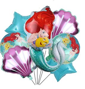 7pcs mermaid foil balloons birthday party supplies, mermaid mylar balloon kit for little mermaid theme birthday party decorations for girls, baby shower, backdrop