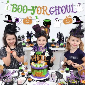 Halloween Gender Reveal Party Decoration Boo-y or Ghoul Baby Shower Banner Cake Cupcake Topper Purple Green Balloons Fall Boy Or Girl Sex Announcement Ideas Favor Supplies