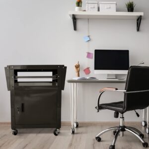 AV cart with locking cabinet and keyboard tray Height Adjustable Utility Cart with Extra Storage,Computer Cart with Wheels and Power Strip for Presentations Office Holds 300 lbs(Black/43”x18”x43”)