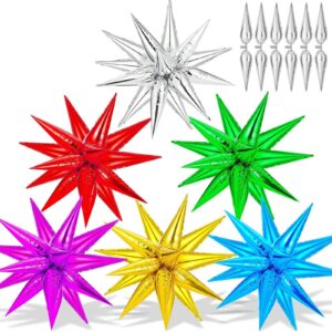 72 pcs star balloons, big 26 inch star cone balloons metallic, colorful starburst balloons foil, spike balloons for birthday, wedding, graduation, anniversary party decoration