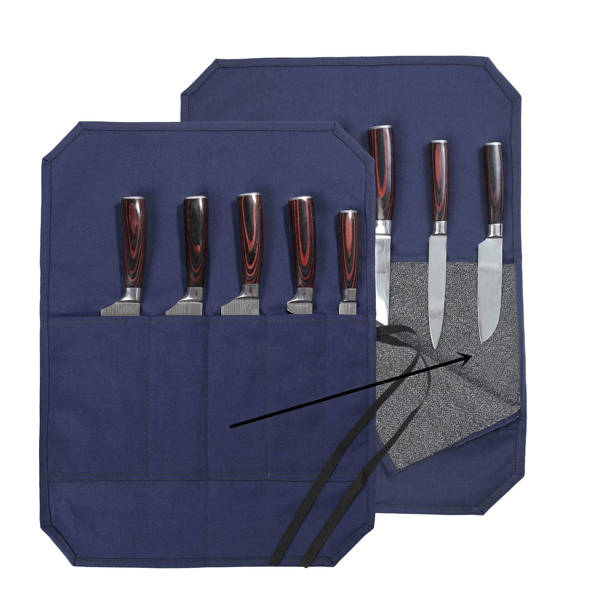 Denifiter Chef's Knife Bag With 5 Slots, Wax Canvas Knife roll with Professional Anti Cutting Fabric Inside (Blue-One)