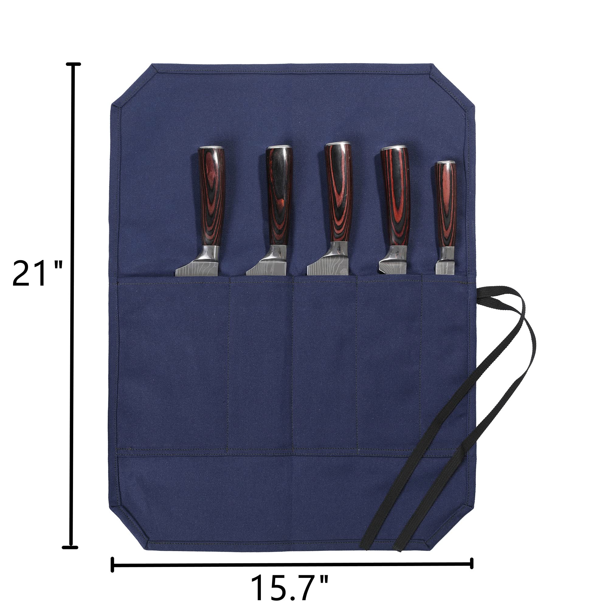 Denifiter Chef's Knife Bag With 5 Slots, Wax Canvas Knife roll with Professional Anti Cutting Fabric Inside (Blue-One)