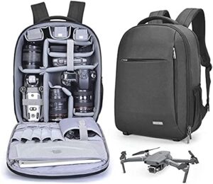 caden camera backpack, waterproof drone and camera bag for canon nikon sony dslr slr mirrorless, dji mavic, air 2s, fpv drone backpack with 15.6'' laptop compartment & tripod holder