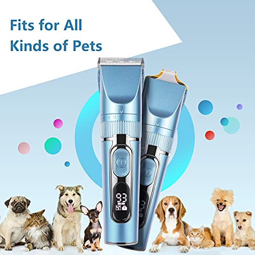 YHC Dog Clippers, Rechargeable, Cordless, Low Noise, Professional 2 in 1 Cat & Dog Grooming Kit for Small & Large Breeds with Thick & Heavy Coats(Blue).