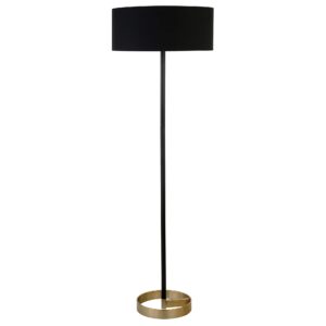 Henn&Hart Estella Two-Tone Floor Lamp with Fabric Shade in Matte Black/Brass/Black, 62" Tall