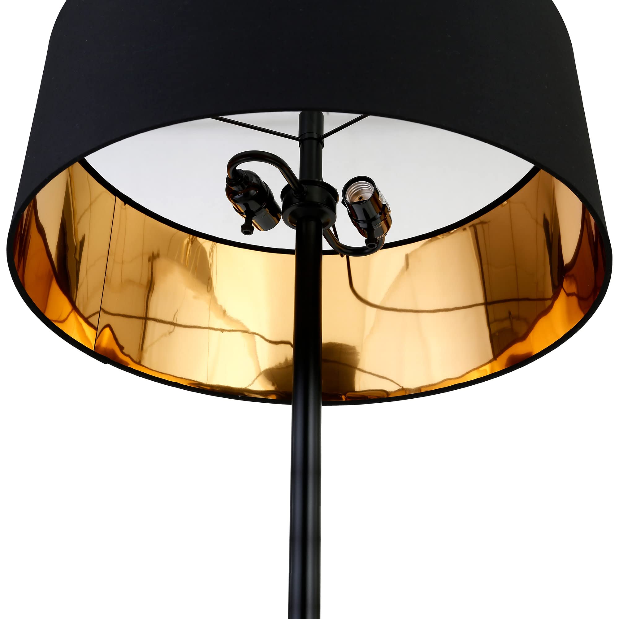 Henn&Hart Estella Two-Tone Floor Lamp with Fabric Shade in Matte Black/Brass/Black, 62" Tall