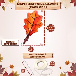 KatchOn, Large Fall Leaf Balloons - 27 Inch, Pack of 6 | Fall Balloons for Thanksgiving Decorations | Fall Festival Balloons for Fall Decorations Indoor | Fall Balloon Decorations, Fall Mylar Balloons