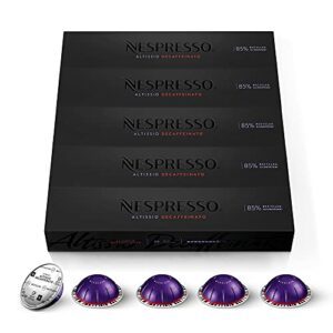 nespresso capsules vertuoline, altissio decaffeinato, dark roast espresso, 50 count espresso coffee pods, brews 1.35 ounce (vertuo only)