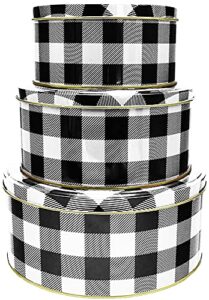black duck brand set of 3 round holiday decorative nesting tins - largest measures 8 in diameter - great for storing cookies, brownies, and more! (white/black)