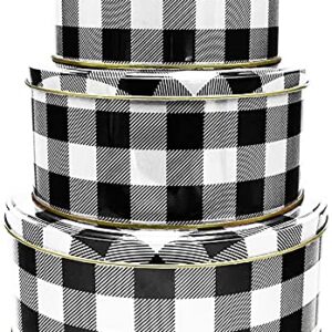 Black Duck Brand Set of 3 Round Holiday Decorative Nesting Tins - Largest Measures 8 in Diameter - Great For Storing Cookies, Brownies, and More! (White/Black)