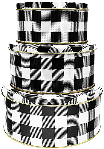 Black Duck Brand Set of 3 Round Holiday Decorative Nesting Tins - Largest Measures 8 in Diameter - Great For Storing Cookies, Brownies, and More! (White/Black)