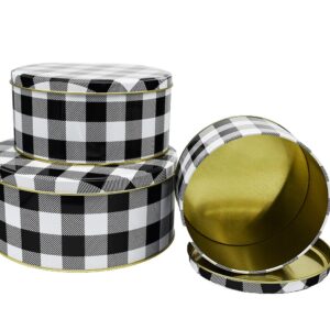 Black Duck Brand Set of 3 Round Holiday Decorative Nesting Tins - Largest Measures 8 in Diameter - Great For Storing Cookies, Brownies, and More! (White/Black)