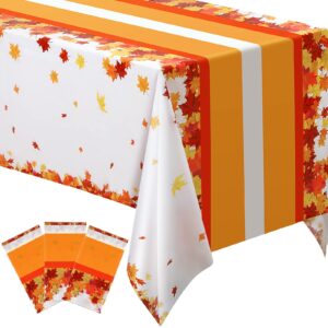 tegeme thanksgiving tablecloth for rectangle table 54 x 108 inch maple leaf fall plastic table cover disposable waterproof autumn theme table cloth for thanksgiving harvest party table decor(3 pcs)