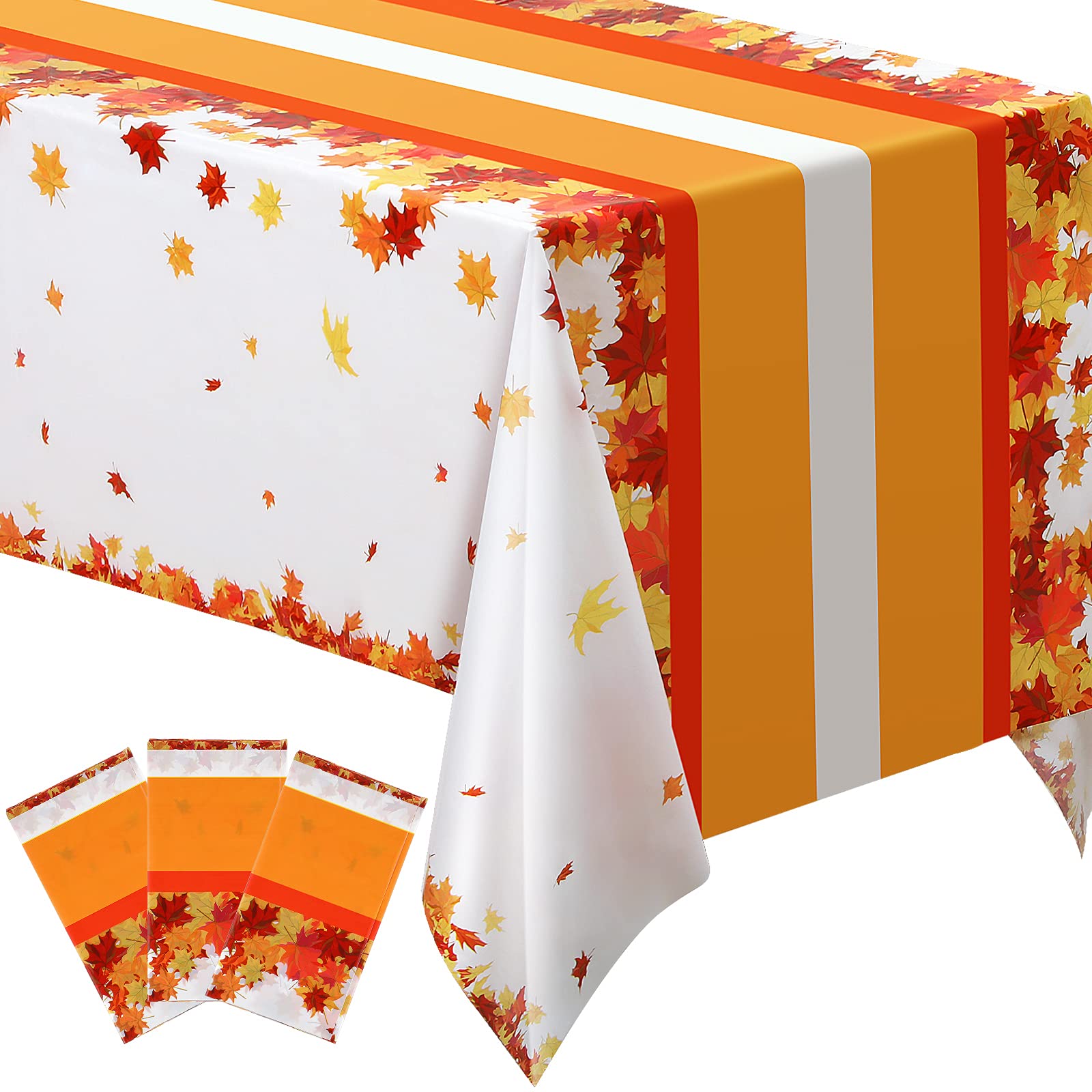 Tegeme Thanksgiving Tablecloth for Rectangle Table 54 x 108 Inch Maple Leaf Fall Plastic Table Cover Disposable Waterproof Autumn Theme Table Cloth for Thanksgiving Harvest Party Table Decor(3 Pcs)