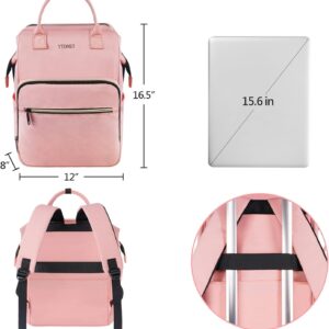 Ytonet Pink Laptop Backpack for Women, 15.6 Inch Anti theft Backpack with USB Charging Port, Water Resistant Travel Carry On Backpack with Laptop Compartment for Work/Nurse/Teacher, Pink