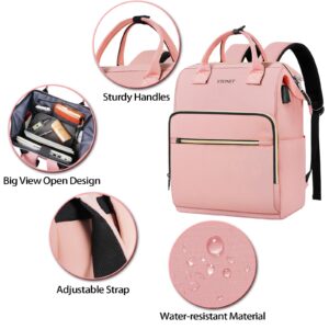 Ytonet Pink Laptop Backpack for Women, 15.6 Inch Anti theft Backpack with USB Charging Port, Water Resistant Travel Carry On Backpack with Laptop Compartment for Work/Nurse/Teacher, Pink