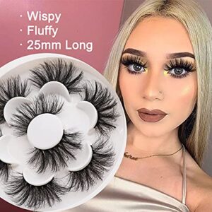 Veleasha Mink Eyelashes Faux 8D Wispy Fluffy Mink Lashes 25mm Dramatic Long Fake Eyelashes 4 Pairs Pack False Lashes (M02)