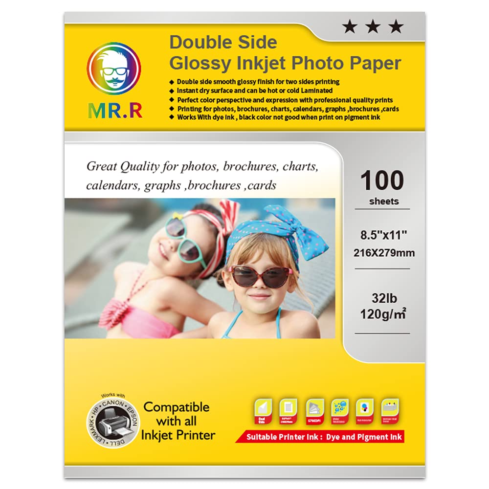 MR.R Double Side Glossy Coated Inkjet Photo Paper,8.5"x11" 100Sheets per pack,32lb-120gsm