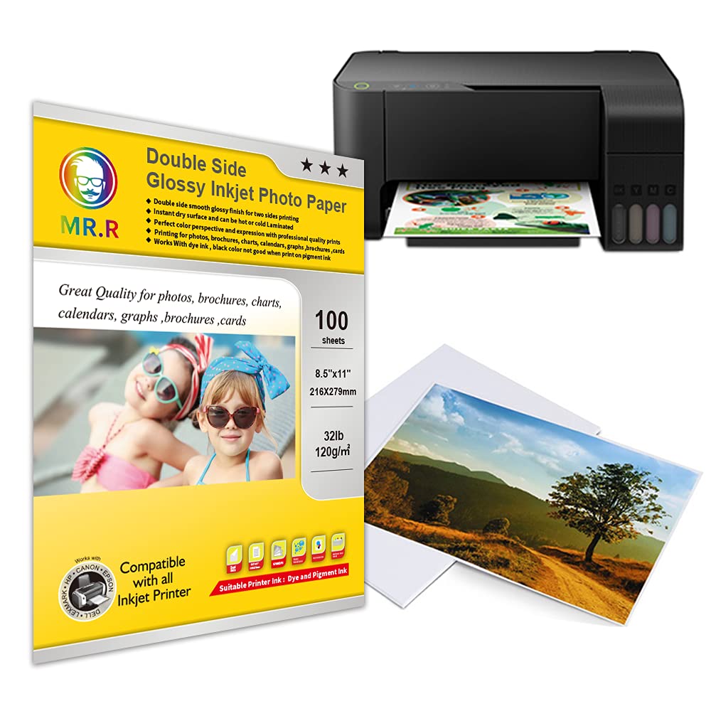 MR.R Double Side Glossy Coated Inkjet Photo Paper,8.5"x11" 100Sheets per pack,32lb-120gsm