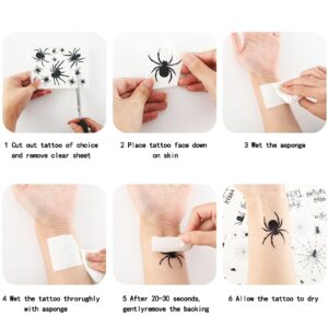 Whaline 250Pcs+ Halloween Temporary Tattoos 16 Sheet Waterproof Tattoo Stickers Black Gothic Spider Web Cat Witch Tattoo Decals for Boy Girl Trick or Treat Decoration Party Favors Arm Body Face