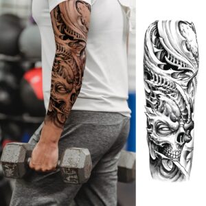 CUTELIILI Full arm temporary tattoo for Men,12sheets (L19“xW7”) Sleeve Tattoos temporary, Fake Tattoos That Look Real and Last long，Tiger Dragon Koi Evil Eyes