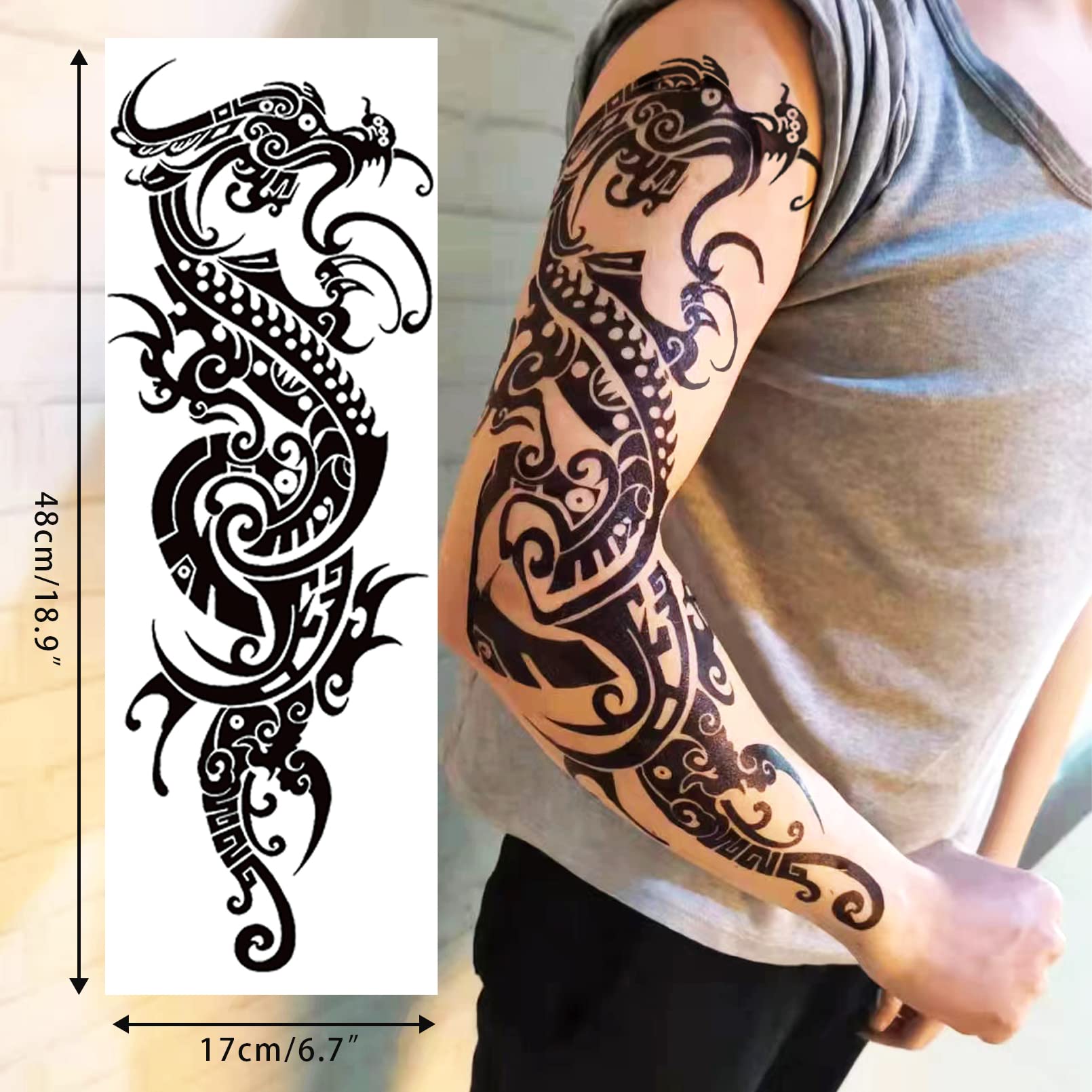 CUTELIILI Full arm temporary tattoo for Men,12sheets (L19“xW7”) Sleeve Tattoos temporary, Fake Tattoos That Look Real and Last long，Tiger Dragon Koi Evil Eyes