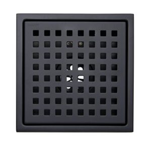 5.8-inch stainless steel square shower drain cover for bathrooms, showers, and sinks, replacement floor drain with 2 inch (50mm) bottom outlet for renovations and new construction (matte black)