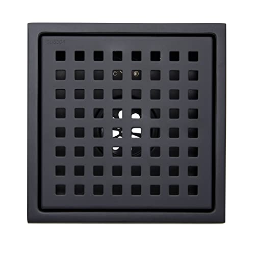 5.8-Inch Stainless Steel Square Shower Drain Cover for Bathrooms, Showers, and Sinks, Replacement Floor Drain with 2 Inch (50mm) Bottom Outlet for Renovations and New Construction (Matte Black)