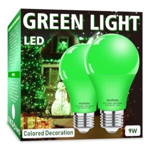 wiyifada 2 pack a19 led green light bulbs,110v e26 christmas green led lights 9w replace up to 100w, colored light bulbs for st. patrick's day, porch light, party decoration, holiday lighting