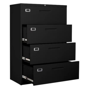 bynsoe 4 drawer filing cabinet with lock metal lateral file cabinet office home steel lateral file cabinet for a4 legal/letter size wide metal cabinet locked,assembly required (4 drawer, black)