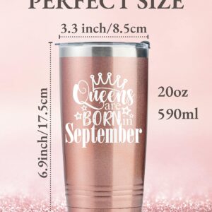 Onebttl Happy Birthday Tumbler for Women, Funny Birthday Gifts for Her, Girlfriend, Friends, Wife, Mom, Daughter, Sister, 20 oz Stainless Steel Cup with Lid, Queens are Born in September, Rose Gold