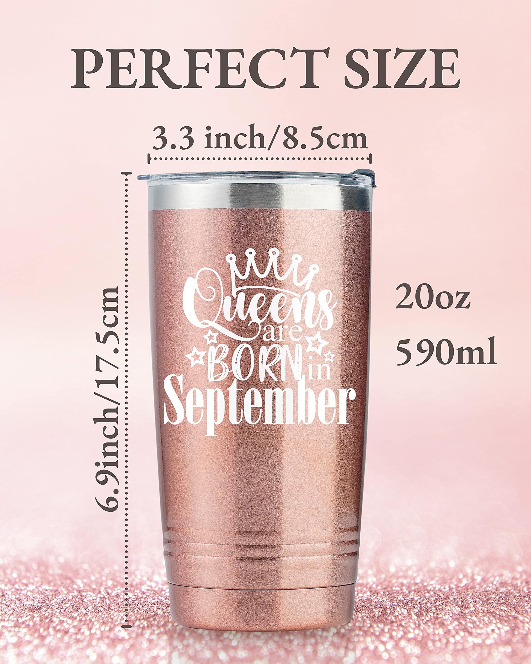 Onebttl Happy Birthday Tumbler for Women, Funny Birthday Gifts for Her, Girlfriend, Friends, Wife, Mom, Daughter, Sister, 20 oz Stainless Steel Cup with Lid, Queens are Born in September, Rose Gold