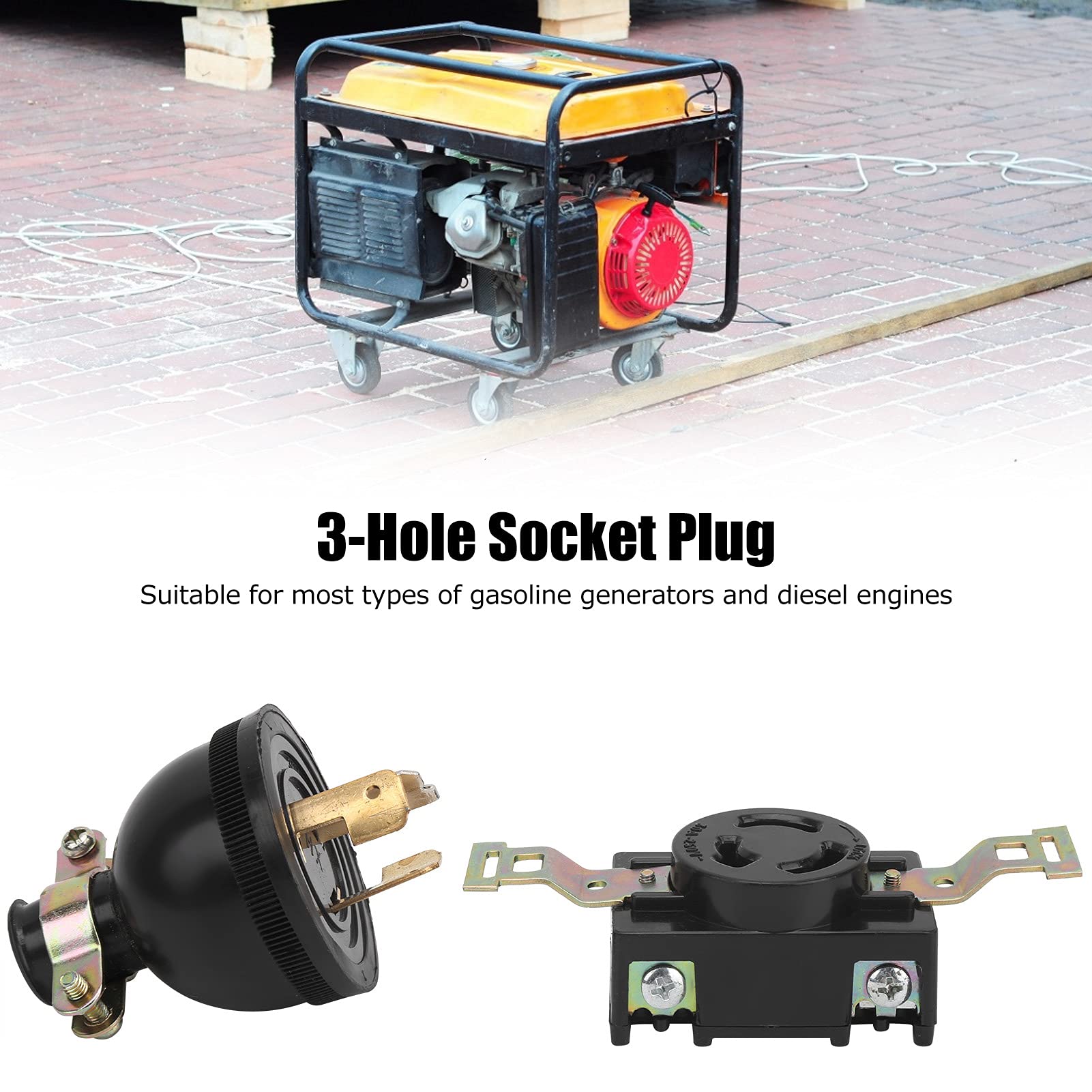 Generator 3-Hole Socket Plug Single‑Phase Copper Engine Accessories Black Gasoline Generator Accessories 3/5/6.5/8KW AC220V