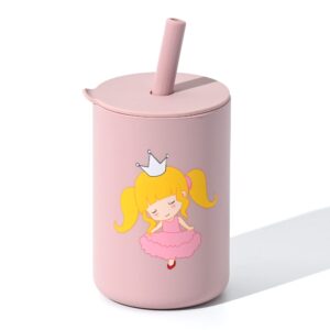 joyit silicone open straw cups for toddlers | open cup for baby 6 oz | baby training cup (princess-pale mauve)