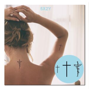 5X2Y Tattoo Tech, Long Lasting Temporary Tattoos, Last 1-2 Weeks, Waterproof, Semi Permanent Tattoo, Realistic look, No Adhesive, No reflection (Floral Cross)