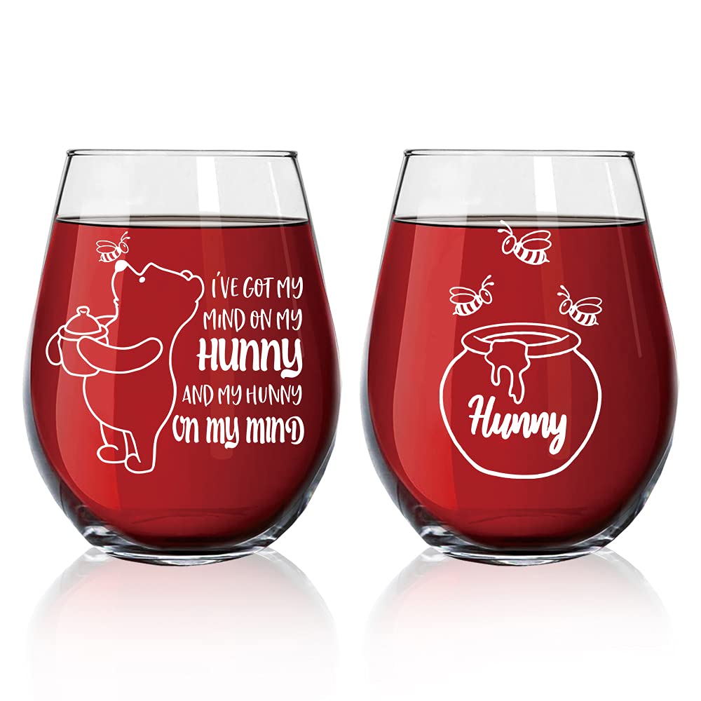 DYJYBMY I've Got My Mind On My Hunny And My Hunny On My Mind Funny Wine Glass Gifts for Women Sister BFF Thanksgiving Christmas Birthday Anniversary Christmas Gifts 1PCS