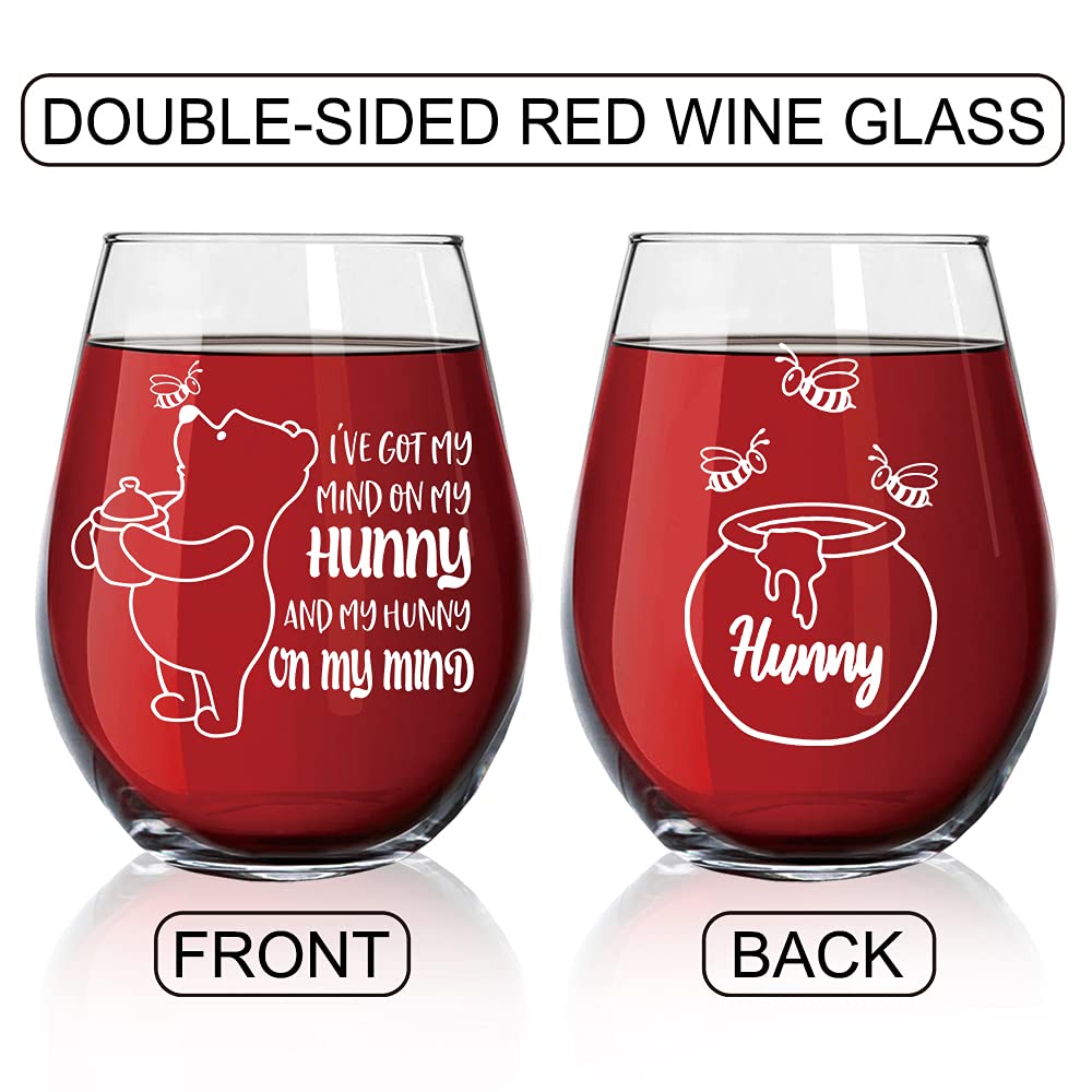 DYJYBMY I've Got My Mind On My Hunny And My Hunny On My Mind Funny Wine Glass Gifts for Women Sister BFF Thanksgiving Christmas Birthday Anniversary Christmas Gifts 1PCS