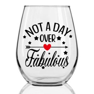 dyjybmy not a day over fabulous funny wine glass birthday gifts for women sister bff daughter mothers day ideas for women her friend mom thanksgiving christmas retirement graduation gifts