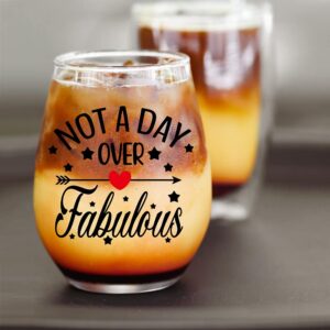 DYJYBMY Not a Day Over Fabulous Funny Wine Glass Birthday Gifts for Women Sister BFF Daughter Mothers Day Ideas for Women Her Friend Mom Thanksgiving Christmas Retirement Graduation Gifts