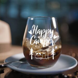 DYJYBMY Happy Camper Funny Wine Glass Birthday Gifts for Women Sister BFF Cute Camping Gifts for Women Her Friend Glamping RV Kitchen AccessoriesThanksgiving Christmas Graduation Gifts