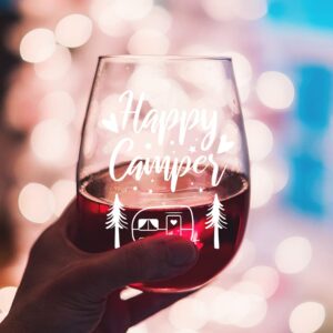 DYJYBMY Happy Camper Funny Wine Glass Birthday Gifts for Women Sister BFF Cute Camping Gifts for Women Her Friend Glamping RV Kitchen AccessoriesThanksgiving Christmas Graduation Gifts