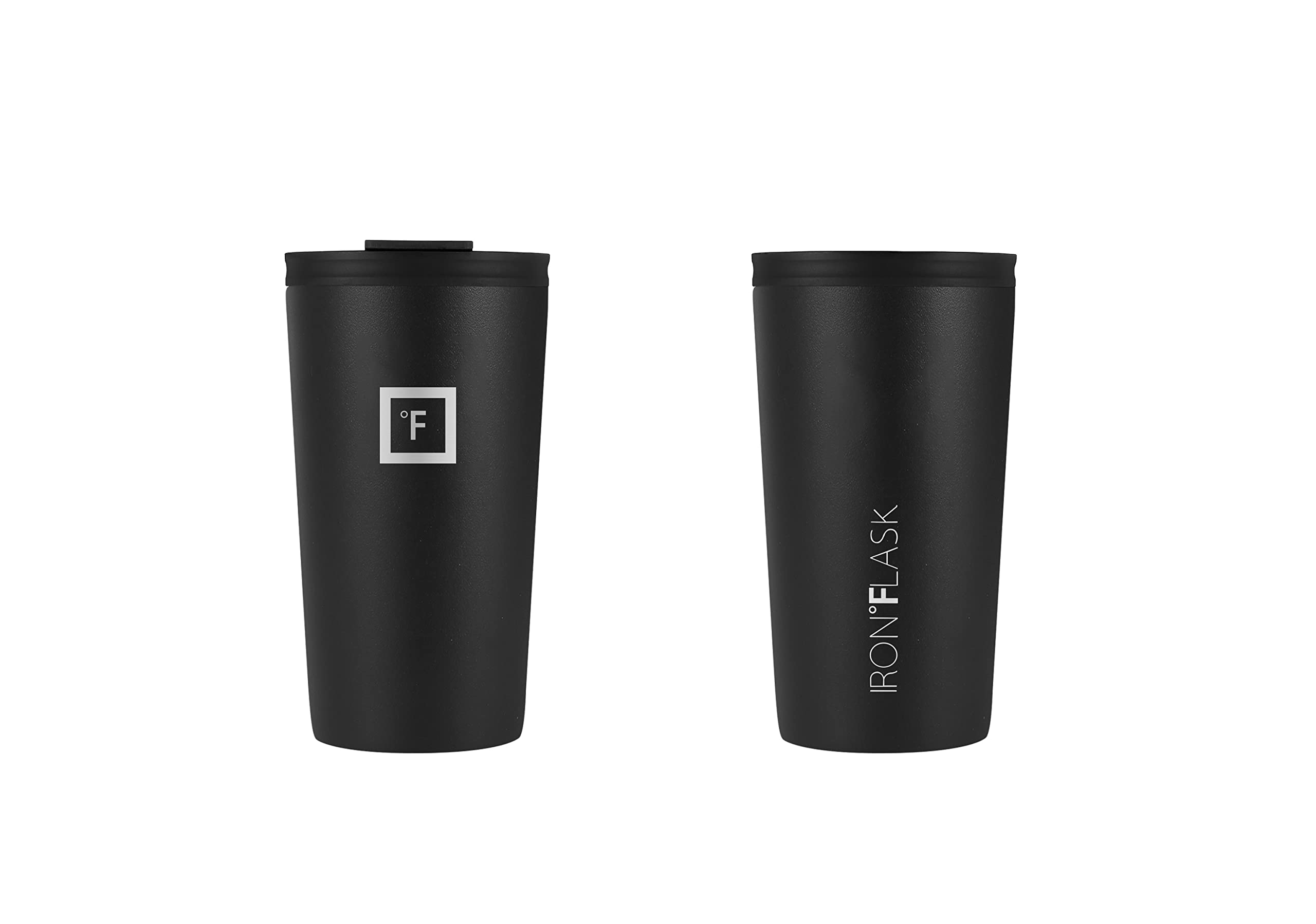 IRON °FLASK Classic Tumbler 2.0-2 Lids (Straw Flip), Vacuum Insulated Stainless Steel Water Bottle, Double Walled, Thermos Travel Mug - Midnight Black, 16 Oz, Mothers Day Gifts for Mom