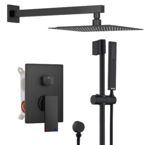 esnbia black shower system, slide bar shower faucet set with 10 inches rain shower head and handheld spray combo, shower faucet with valve, wall mounted high pressure shower head set