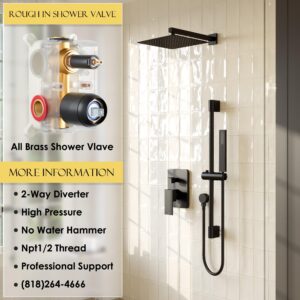 ESNBIA Black Shower System, Slide Bar Shower Faucet Set with 10 Inches Rain Shower Head and Handheld Spray Combo, Shower Faucet with Valve, Wall Mounted High Pressure Shower Head Set