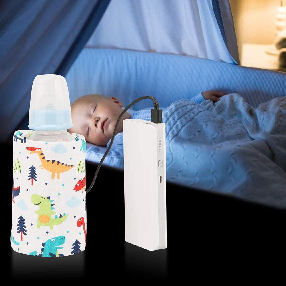 Hilitand Portable Bottle Keep Warm, USB Travel Milk Heat Keeper, Baby Bottle Keep Warmer for Car Tavel, Storage Cover Insulation Thermostat(Dinosaur, 12)