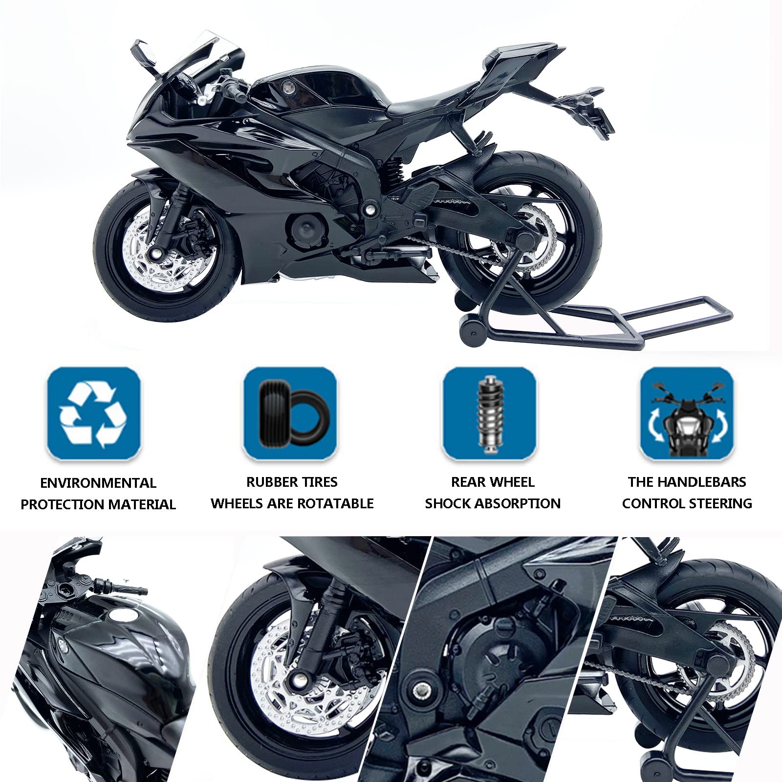 DWL 1/12 Scale Motorcycle Model Die cast Metal with Plastic Parts Motorcycle Yamaha 2020 YZF-R6 (Black)