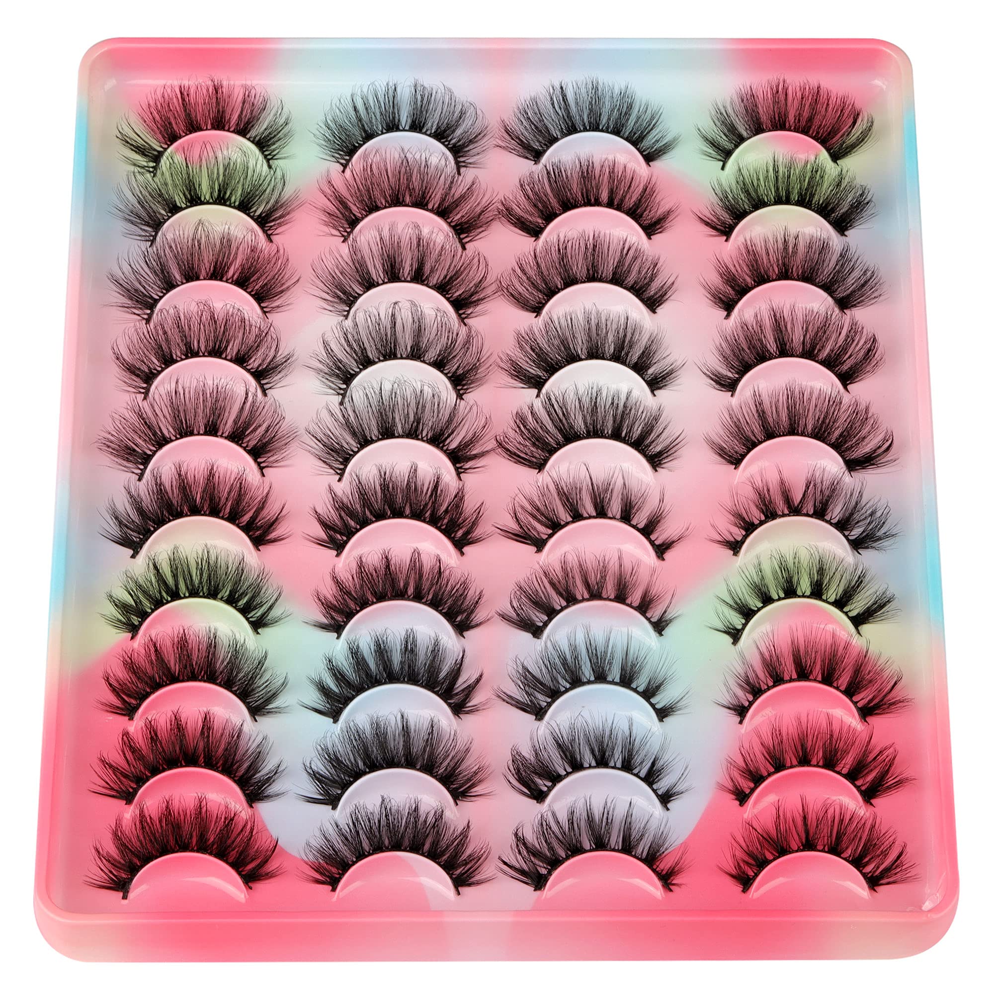 20 Pairs False Eyelashes Natural Fluffy Cat Eye Fake Eye Lashes 4 Styles Mixed Thick Wispy 5D Faux Mink Eyelashes Multipack