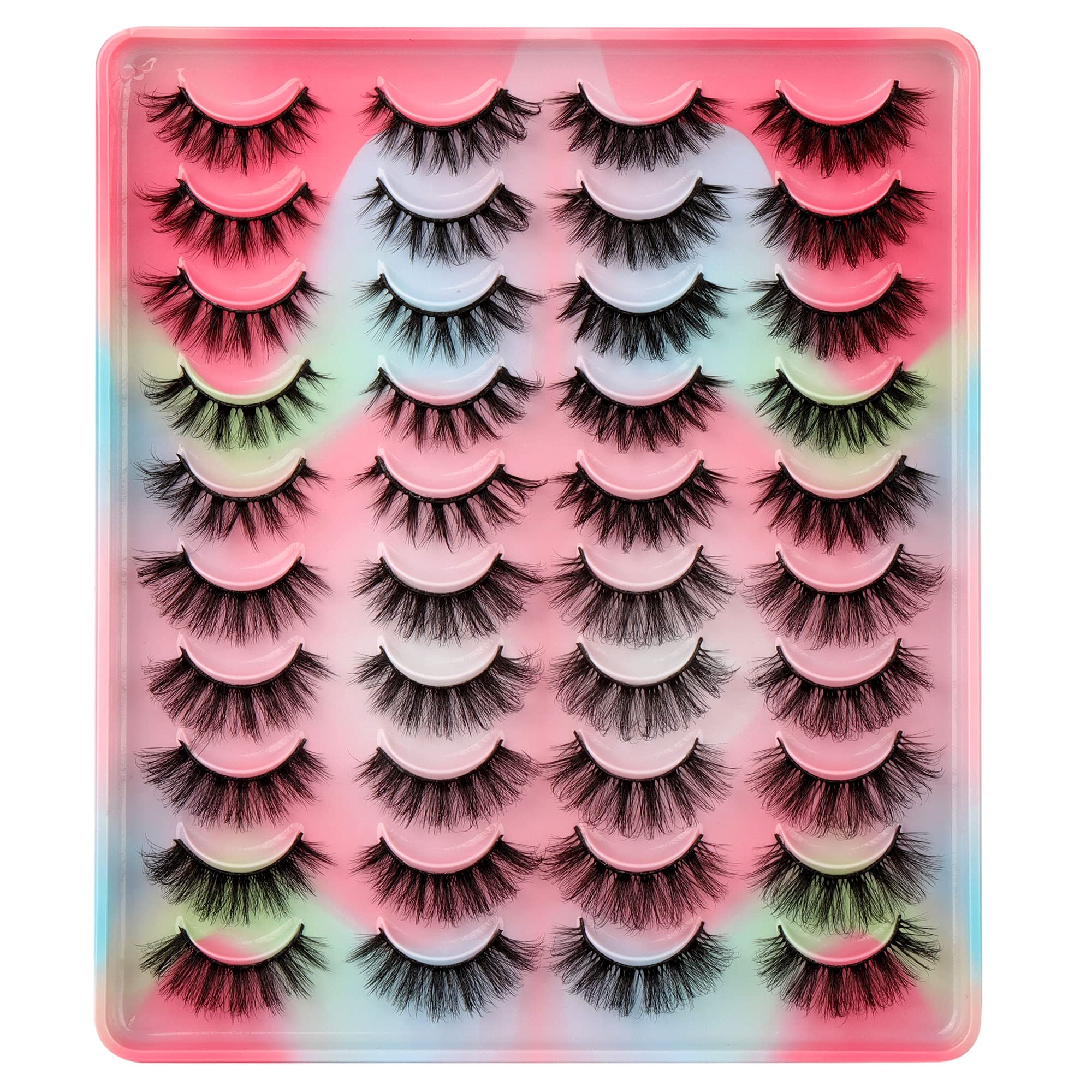 20 Pairs False Eyelashes Natural Fluffy Cat Eye Fake Eye Lashes 4 Styles Mixed Thick Wispy 5D Faux Mink Eyelashes Multipack